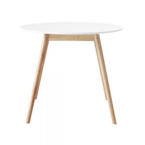 Rubber tree wood round dining table in white D 90cm, MySmallSpace UK