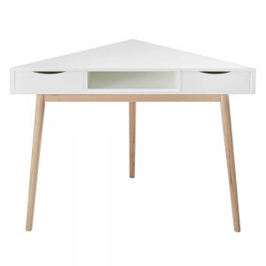 White and natural-coloured faux wood corner desk, MySmallSpace UK