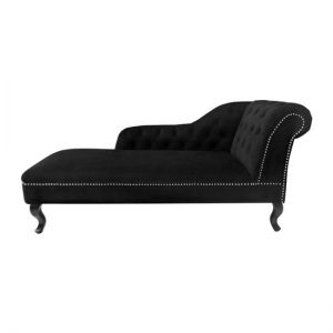 Remo Chesterfield Chaise Lounge In Black Velvet And Right Armres, MySmallSpace UK