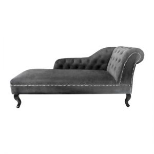 Remo Chesterfield Chaise Lounge In Grey Velvet And Right Armrest, MySmallSpace UK