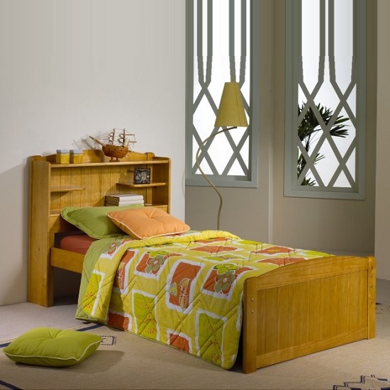 Bookcase Stylish Wooden Single Bed In Honey Pine Mysmallspace
