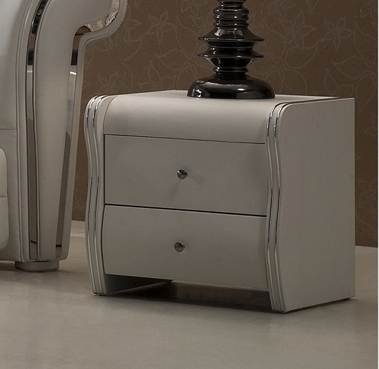Veronica 2 Drawer White Faux Leather, Faux Leather Bedside Tables With Glass Top