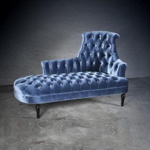 Brusel Monarch Chaise In Steel Blue Velvet Style Fabric, MySmallSpace UK