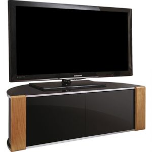 Sinter Corner TV Stand In High Gloss Piano Black With 2 Door, MySmallSpace UK
