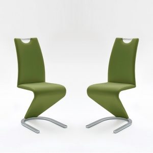 Amado Dining Chair In Olive Faux Leather In A Pair, MySmallSpace UK