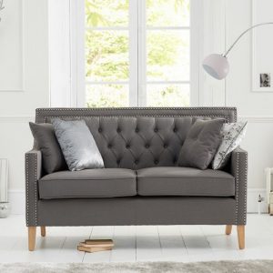 Bellard Fabric 2 Seater Sofa In Grey And Natural Ash Legs, MySmallSpace UK