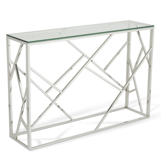 Betty Glass Console Table With Polished, Stainless Steel Glass Console Table