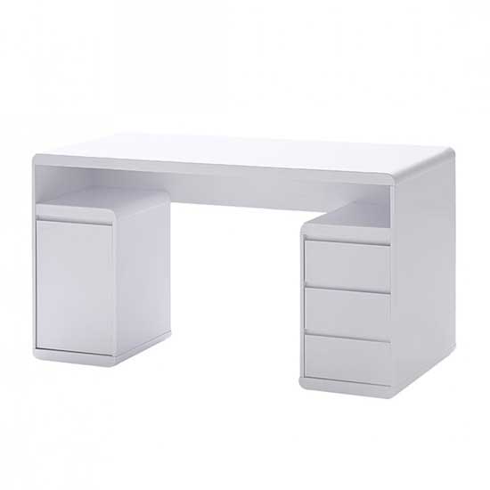 Daniele Computer Desk In White High Gloss With Storage Mysmallspace