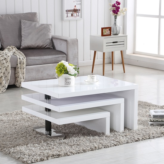 Design Coffee Table Rotating In White High Gloss With 3 ...