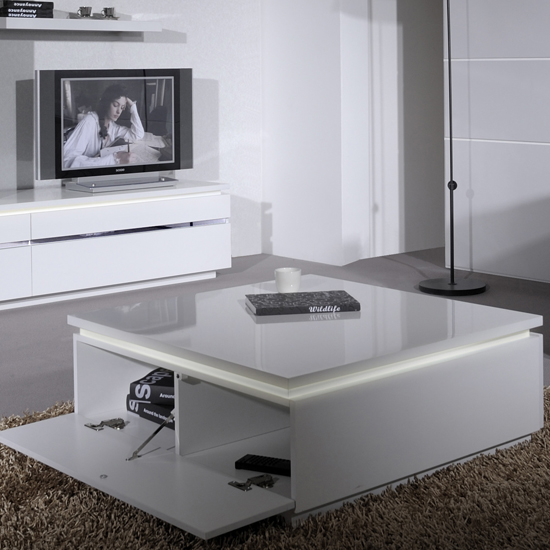 Elisa Coffee Table Square In High Gloss, White High Gloss Square Coffee Tables Uk