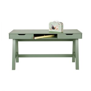 Fusion Wooden Computer Desk In Green Pine With 2 Drawers, MySmallSpace UK