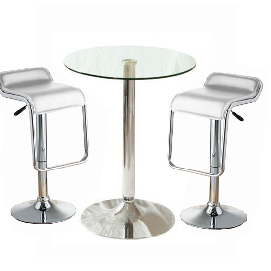 Gino Bistro Table In Clear Glass With 2, Glass Table With Bar Stools