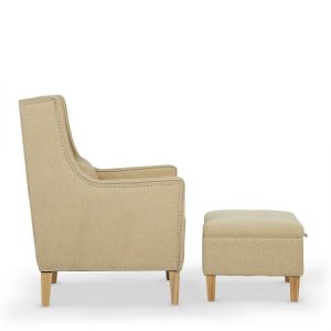 Hilton Fabric Lounge Chair With Foot Stool In Oatmeal, MySmallSpace UK