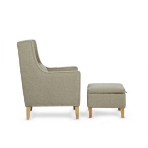 Hilton Fabric Lounge Chair With Foot Stool In Sage, MySmallSpace UK