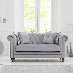 Mentor Fabric 2 Seater Sofa In Grey With Dark Ash Legs, MySmallSpace UK