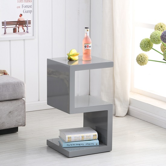 Miami Side Table In Grey High Gloss, Grey High Gloss Lamp Table
