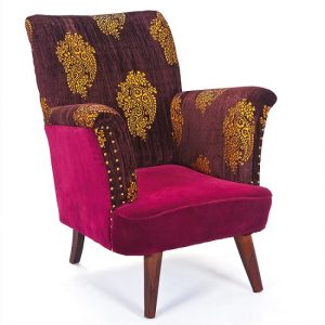Royal Vintage Lounge Chair In Crushed Bordeau Velvet, MySmallSpace UK