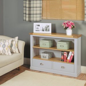 Seldon Low Bookcase In Grey With 2 Drawers, MySmallSpace UK