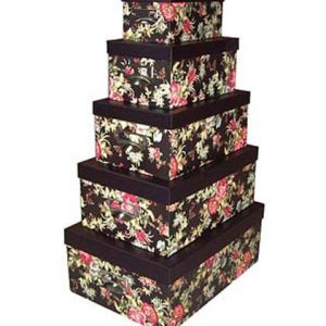 Set of 5 Storage Boxes Red Rose with Handle, MySmallSpace UK