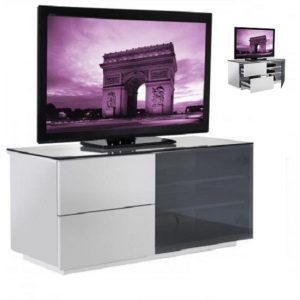 Parin White Gloss 2 Drawer TV Stand With Black Glass Door, MySmallSpace UK