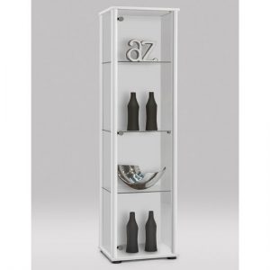 Marine Modern Glass Display Cabinet In White With Glass Shelves, MySmallSpace UK