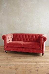 Velvet Lyre Chesterfield Sofa, Hickory Legs &#8211; Medium Pink, MySmallSpace UK