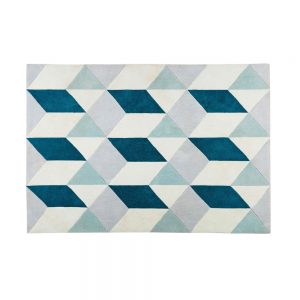ANDY fabric rug with graphic blue and grey motifs 140 x 200 cm, MySmallSpace UK