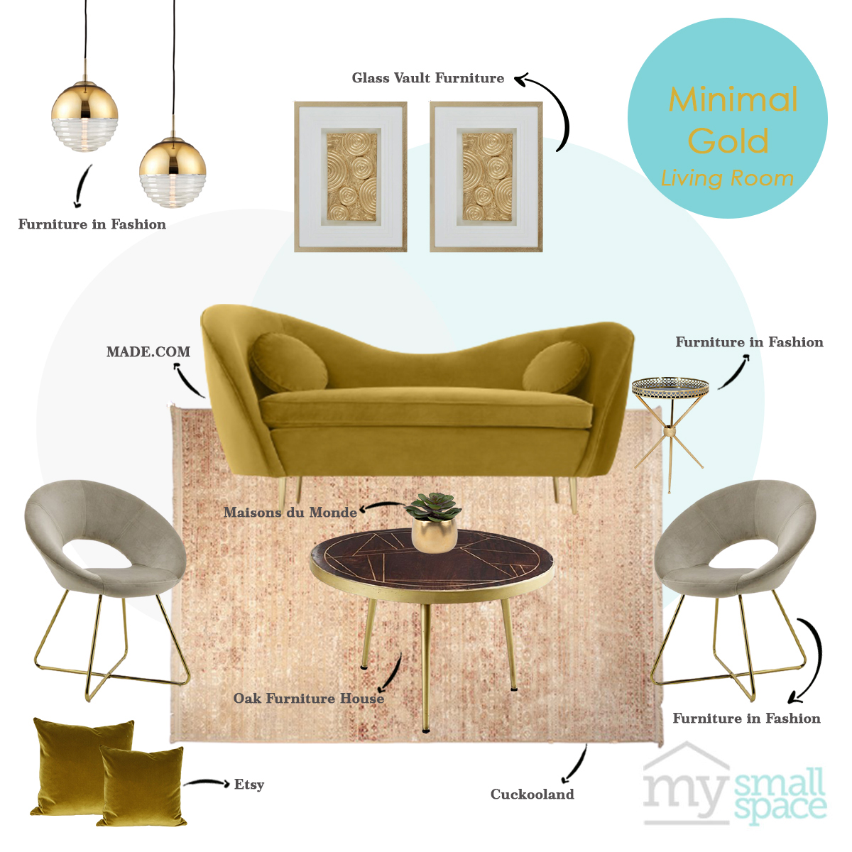 Minimal Gold living room Ideas