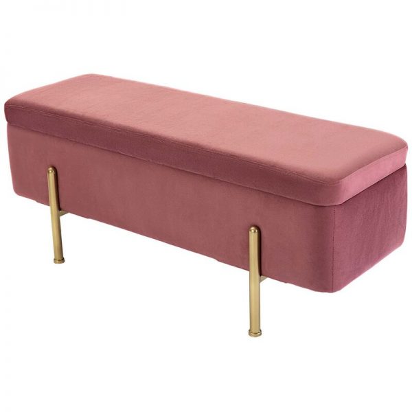 Marta Velvet Storage Ottoman Bench Chest Bedroom Livingroom Footstool Gold Legs Pink, MySmallSpace UK