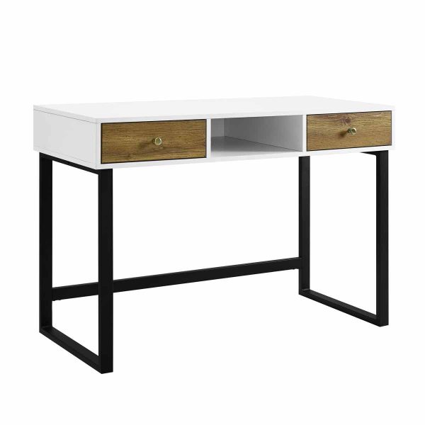 44&#8243; Modern Two-tone Desk With Drawers- White/ Barnwood, MySmallSpace UK