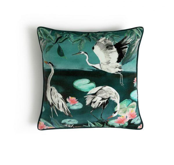 Habitat Japonica Crane Patterned Cushion &#8211; Teal &#8211; 43x43cm, MySmallSpace UK