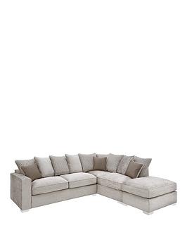 Chicago Deluxe Fabric Left Hand Scatter Back Corner Sofa With Footstool &#8211; Silver, MySmallSpace UK
