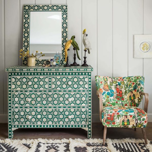 Jade Green Floral Bone Inlay Chest of Drawers, MySmallSpace UK