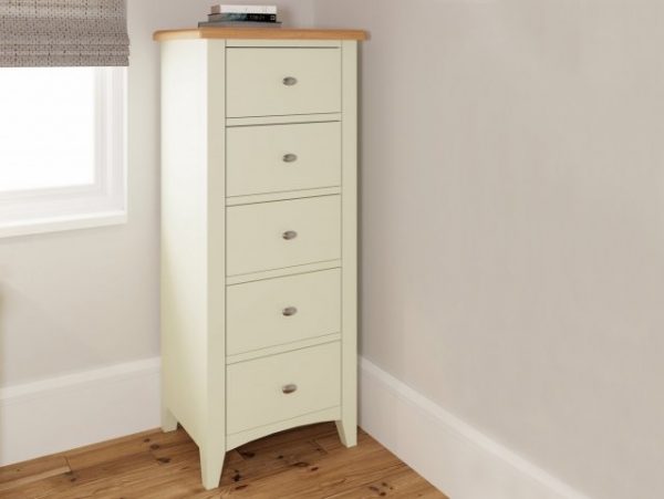 Kenmore Patterdale White and Oak 5 Drawer Tall Narrow Chest of Drawers Assembled, MySmallSpace UK