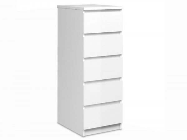 Furniture To Go Naia White High Gloss 5 Drawer Narrow Chest of Drawers Flat Packed, MySmallSpace UK