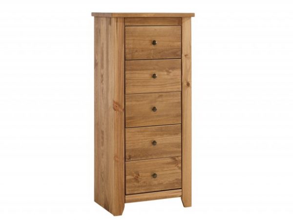 LPD Havana 5 Drawer Tall Narrow Pine Wooden Chest of Drawers Flat Packed, MySmallSpace UK