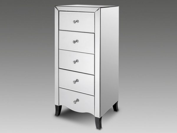 LPD Valentina 5 Drawer Tall Narrow Mirrored Chest of Drawers Assembled, MySmallSpace UK