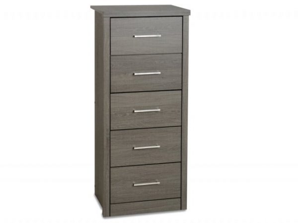 Seconique Lisbon Black Wood Grain Effect 5 Drawer Tall Narrow Chest of Drawers Flat Packed, MySmallSpace UK