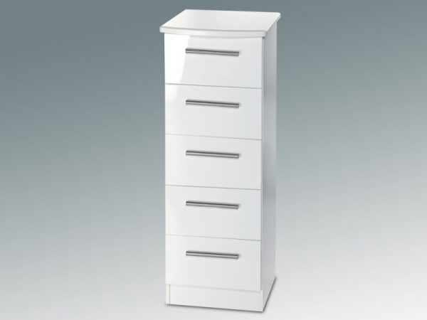 Welcome Knightsbridge White High Gloss 5 Drawer Tall Narrow Chest of Drawers Assembled, MySmallSpace UK