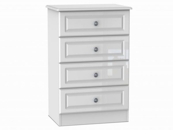 Welcome Pembroke White High Gloss 4 Drawer Midi Chest of Drawers Assembled, MySmallSpace UK
