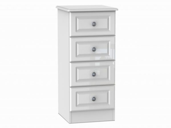 Welcome Pembroke White High Gloss 4 Drawer Narrow Chest of Drawers Assembled, MySmallSpace UK