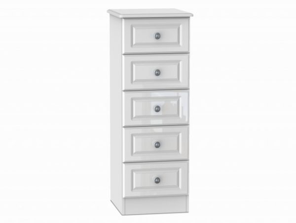 Welcome Pembroke White High Gloss 5 Drawer Tall Narrow Chest of Drawers Assembled, MySmallSpace UK
