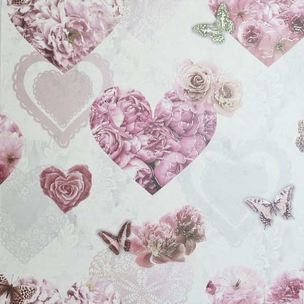 Arthouse Floral Hearts Pink Wallpaper, MySmallSpace UK