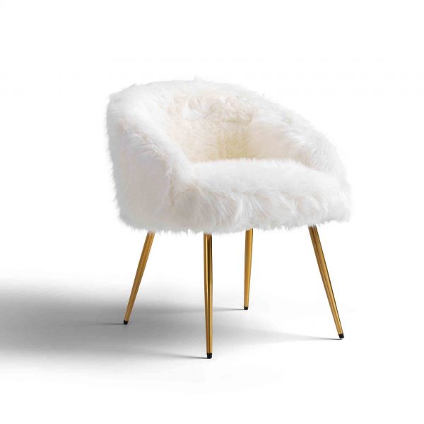 Ivy Faux Fur Accent Chair, Comfy Occasional Upholstered Teddy Statement Seat, Vanity Tub Chairs for Living Room or Bedroom, MySmallSpace UK