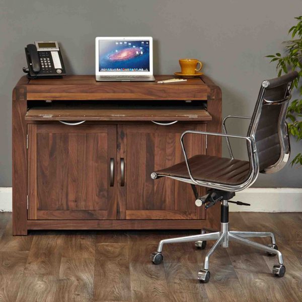 Salem Satin Lacquer Solid Hardwood Walnut Office Desk, MySmallSpace UK