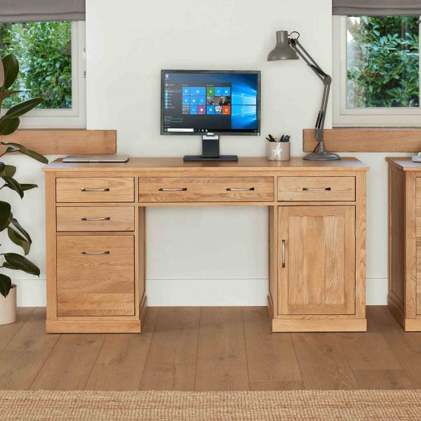 Mobel Satin Lacquer Solid Oak Twin Desk, MySmallSpace UK