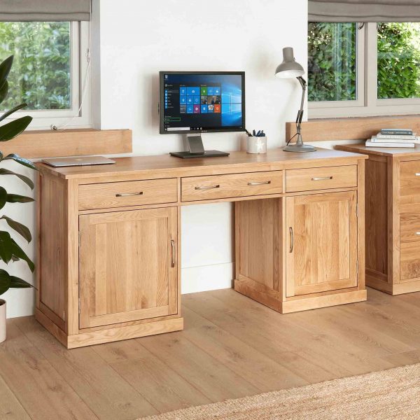 Mobel Satin Lacquer Solid Oak Large Desk, MySmallSpace UK