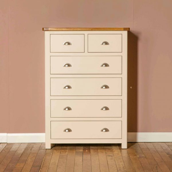 Padstow Cream 2 over 4 Chest of Drawers with Oak Top | Solid Wood, MySmallSpace UK