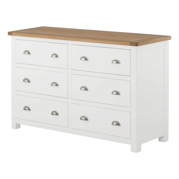 Padstow White Large Chest of Drawers with Oak Top | Cup Handles, MySmallSpace UK
