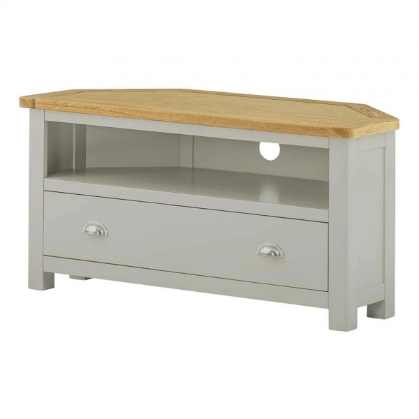 Padstow Grey Corner TV Stand, Screen Sizes Up To 46&#8243;, Solid Wood | Oak, MySmallSpace UK